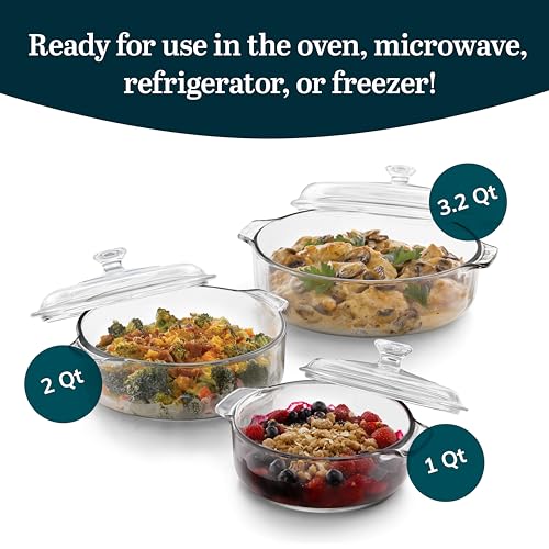 Libbey Baker's Basics 3-Piece Glass Casserole Baking Dish Set with Lid - color: Basic - 3pc Round Set