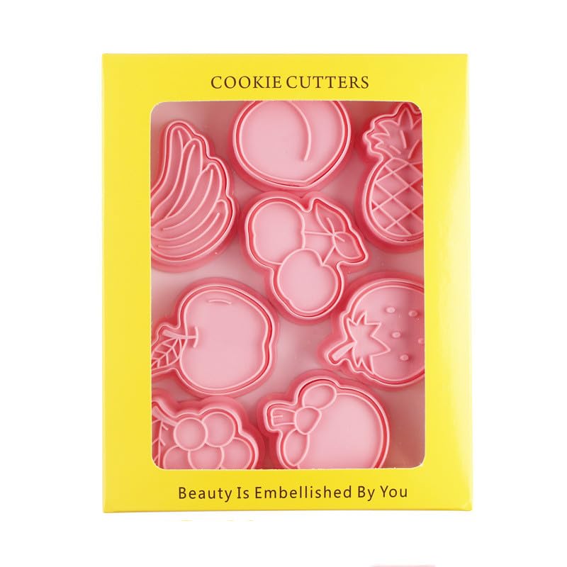Fruit Cookie Cutters,8pcs Strawberry Cookie Mould,3D Pineapple Cookie Stamps Set,Cartoon Kitchen Tools,Plastic Banana Cookie Press (Fruit) - color: Fruit