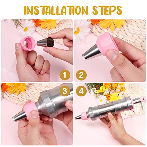 Dessert Decorating Syringe Set, Stainless Steel Frosting Piping Kit - color: Pink