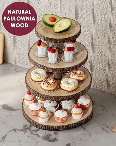 Wood Cupcake Stand, 4 Tier Cupcake Tower, Large Rustic Cake Display Holder