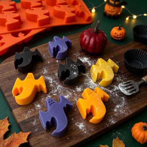 3 Pack Ghost Silicone Molds, Halloween Candy Chocolate Molds for Baking - color: 3 Orange