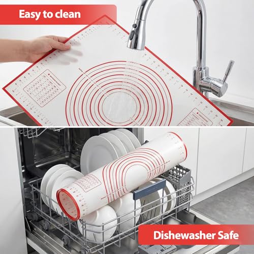 Silicone Baking Mat Non-Slip with Measurements & Conversion Chart, Large 27.5 x 19.7 Inch Baking Mat for Rolling Pin, Dough Kneading, Sourdough Bread Baking Supplies, Kitchen Silicone Mat
