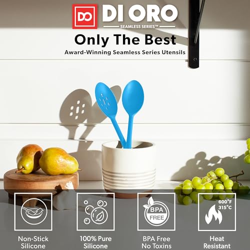 DI ORO Silicone Cooking Spoons - Solid & Slotted Set, 2-Pc Blue - color: Blue