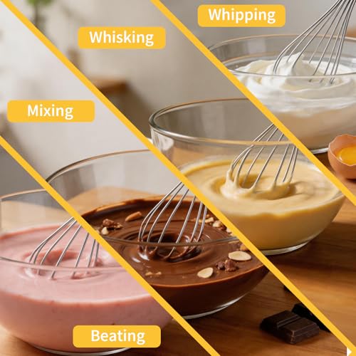 OOKUU Stainless Steel Wire Whisk Set - 3 Packs Balloon Whisk, Thick Wire Wisk ＆ Strong Handles, Egg Frother for Cooking, Blending, Whisking, Beating and Stirring (8"+10"+12")