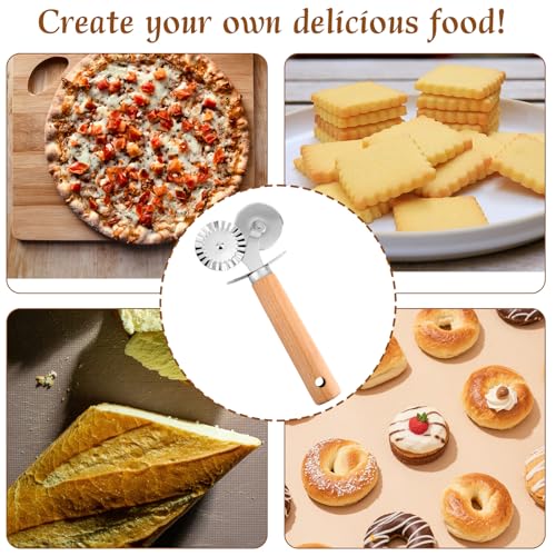 Pastry Cutter Double Wheel, Stainless Steel Ravioli Pasta Cutter Tool with Wooden Handle Professional Kitchen Baking Tool for Pasta Cookies Pie