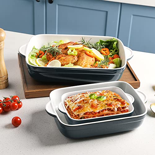 Sweejar Casserole Dishes for Oven, Ceramic Bakeware Set of 3, Lasagna Pan Deep with Handle, Rectangular Baking Pan Set, 9x13 Baking Dish for Cooking, Banquet and Daily Use (Navy) - color: Navy, size: 9x13 Baking pan