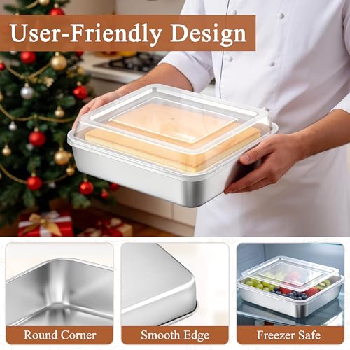 LIANYU 8 x 8 Square Baking Pan with Lid, 8 Inch Stainless Steel Cake Pan - size: 8 x 8 Inch