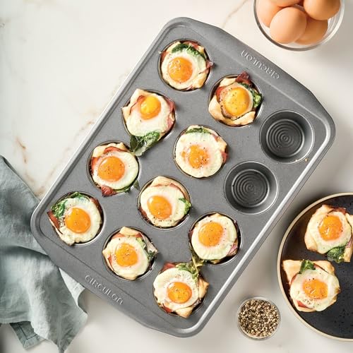 Circulon Nonstick Bakeware 12-Cup Muffin Tin, Gray, Steel - color: Gray