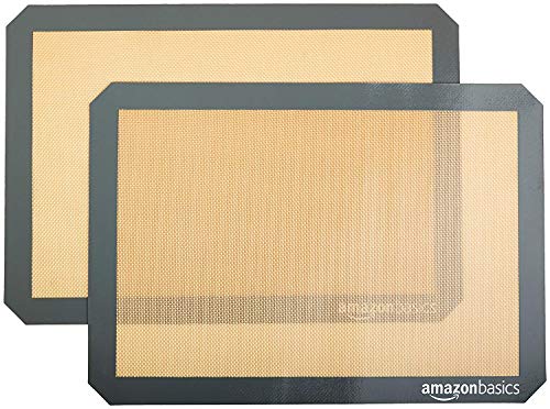 Amazon Basics Silicone Rectangular Baking Mat, Non-Stick, Reusable, Dishwasher Safe, Food Safe, Heat Resistant, 16.5" x 11.6", Beige/Gray, 2-Pack - size: 2-Pack, style: Baking Mat