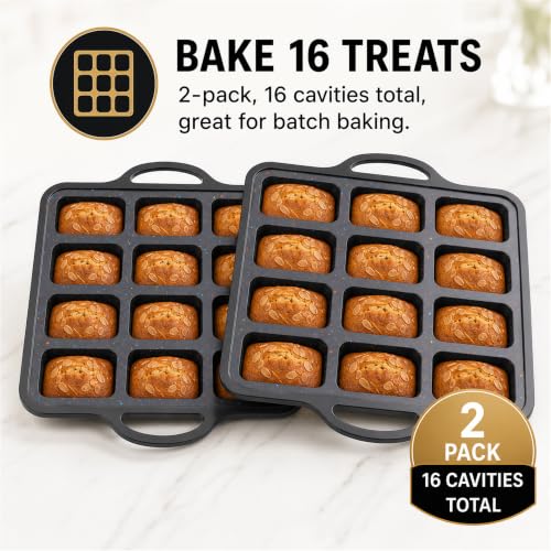 Silicone Mini Loaf Pan 2 Pack with Reinforced Metal Frame 12-Cavity - color: Black 12-Cavity