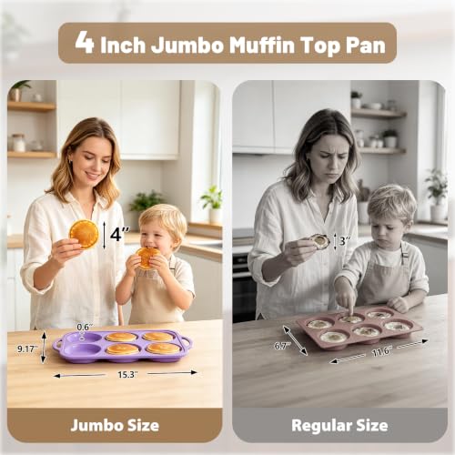 4 Inch Jumbo Silicone Muffin Top Pan with Frame Non Stick Egg Mold Baking - color: Purple