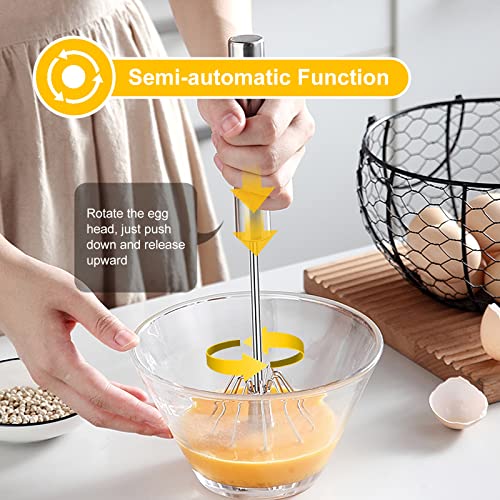 Egg Beater, Hand Easy Whisk Stainless Steel Hand Push Egg Beater Manual Mixer Blender for Home Kitchen Tool Whisking, Beating & Stirring (12 Inch) - size: 304-12 inch