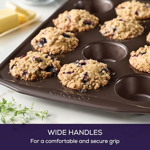 Circulon Nonstick Bakeware 12-Cup Muffin Tin, Brown, Steel - color: Chocolate