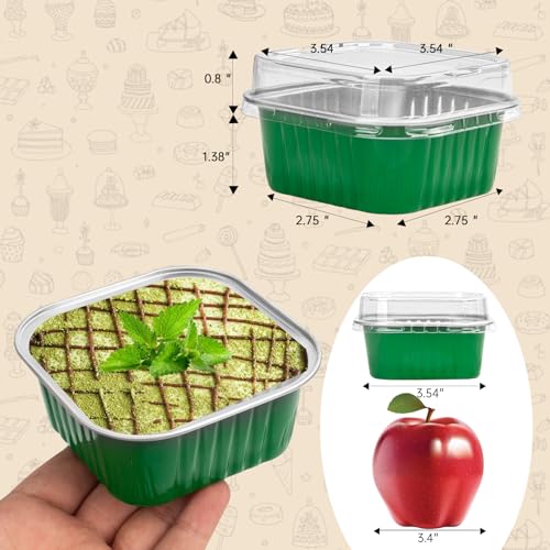 50 Pcs Mini Square Baking Cups with Lids,5oz Aluminum Foil Mini Cake Pans with Lids,Disposable Ramekins Cake Pans,150ml Dessert Cups Cupcake Pans for Wedding Birthday Party,Dark Green - color: Dark Green, size: 5oz