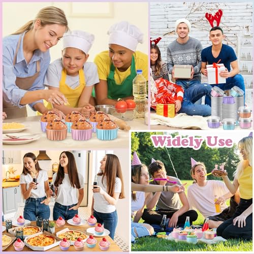 200 Pack Aluminum Cupcake Liners with Lids,Pastel,Plain - color: Pastel, style: Plain