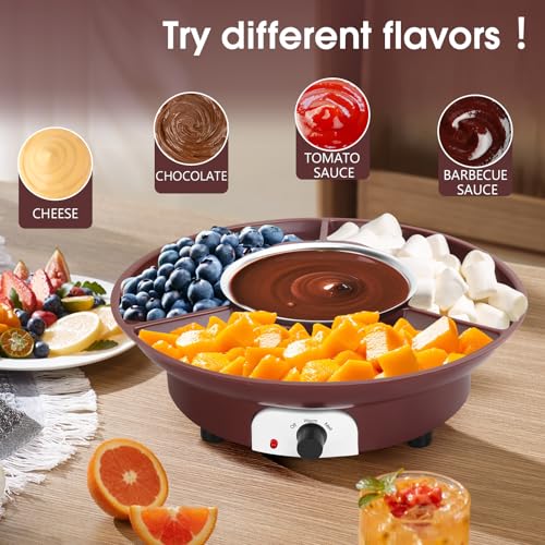 Electric Chocolate Melting Pot Chocolate Fondue Pot Set 3-Section Serving Trays with 6pcs Dipping Forks Perfect for Housewarming Christmas Party Gifts (Brown) - color: Brown