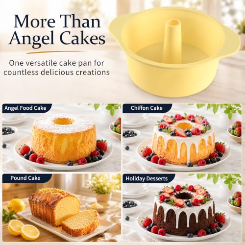 10Inch Silicone Angel Food Cake Pan with Stainless Steel Frame, 18Cups Food-Grade Silicone Angel Cake Pan for Angel Food, Pound Cake Pan, Chiffon Cake Pan - size: 10Inch Angel Food Cake Pan