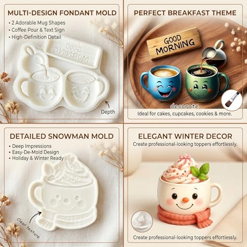 2Pcs Coffee Cup Silicone Fondant Molds for Cake Decorating, Candy - color: Coffee Cup Silicone Molds