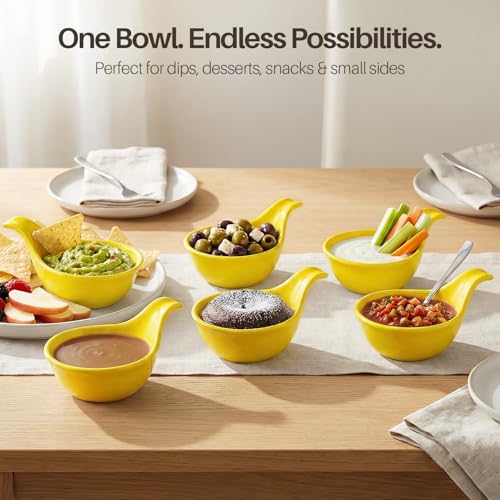 Flexzion Small Dipping Bowls with Handles, Ceramic Yellow, 3 oz, 6-Pack - color: Yellow