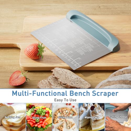 2 IN 1 Upgrade Bench Scraper, Dough Scraper, Stainless Steeel with Scale - color: Blue