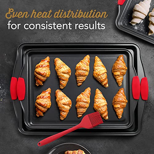 Eatex Nonstick Baking Sheet Set, 15-Piece Baking Pans Set with Silicone Handles, Carbon Steel Cookie Sheets for Baking, Commercial Grade Quality Bakeware Sets Includes Muffin Pan, Cake Pan and More - size: 15-Piece Set