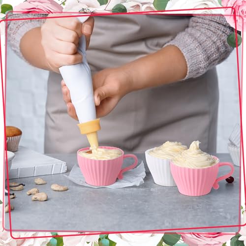Vesici 24 Pcs Silicone Teacup Cupcake Molds, Reusable Baking Liners