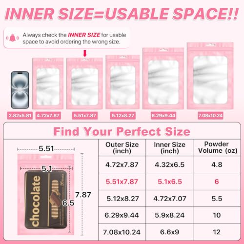 ANZNKU 100Pcs Pink Mylar Bags, Resealable Smell Proof Zip Goodie Baggies - color: Pink, size: 5.51x7.87 inches