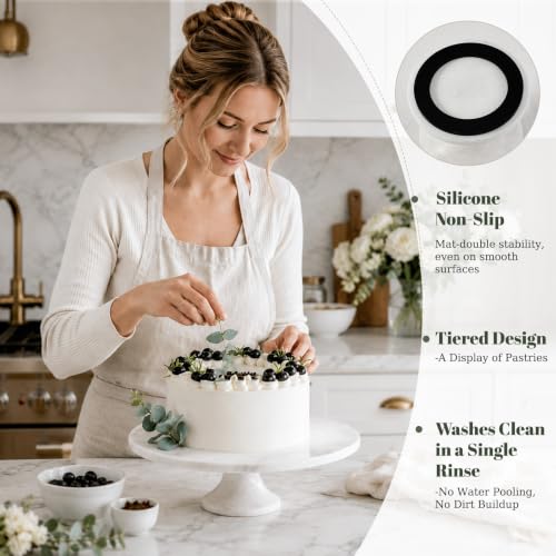 karibiber Natural Marble Cake Stand, 12" Round Cupcake Stand, Stone Dessert Display Pedestal for Kitchen Counter, Serving Platter for Fruit, Birthday, Wedding, Charcuterie Cheese Board White & Gray - color: White
