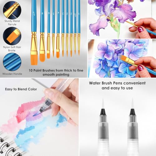 Taotree 48 Watercolor Paint Set with 10 Paint Brushes and Watercolor Book - color: 63 Multicolor