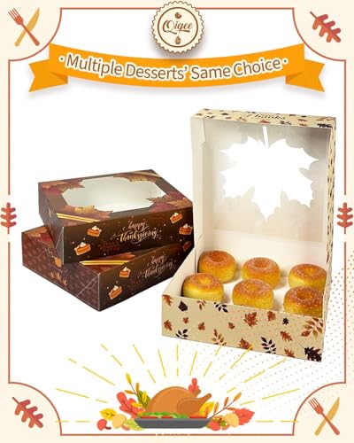qiqee Thanksgiving Pie Boxes with Window 10x10x2.5 Inch 12Packs Cookie Donut Bakery Box - color: 12Packs, Thanksgiving