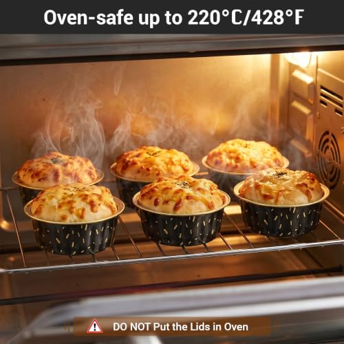 EUSOAR Aluminum Muffin Cups with Lid, 30 pack 8oz Muffin Liners Cups with Lids, Disposable Foil Ramekins, Aluminum Cupcake liners, Creme Brulee Ramekins, Aluminum Foil Cupcake Baking Cups Holders Pans - color: Black Meteor Shower, size: 30pcs, 8oz