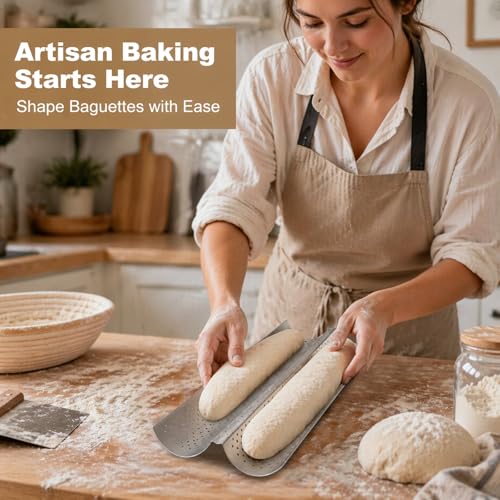 Baguette Bread Pan, Perforated French Bread Baking Pan for 2 Loaves
