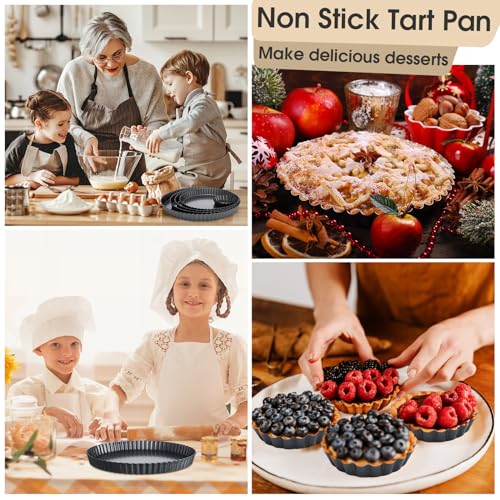 Ziliny 8 Pcs Tart Pan with Removable Bottom, Round Fluted Quiche Pans