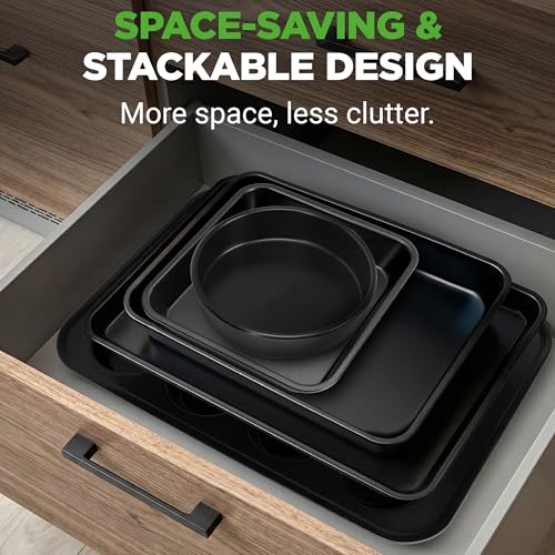 NutriChef Stackable Non-Stick Baking Pan Set – Carbon Steel Bakeware Set w/ Cookie Sheet, Muffin & Loaf Pan, Double Coated for Easy Release, Oven & Dishwasher Safe, Resists Warping, – Easy to Clean - color: Black