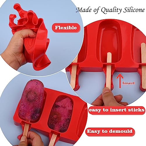 WMKGG Popsicle Silicone Molds Set, 2 PCS Ice Cream Molds - color: Red