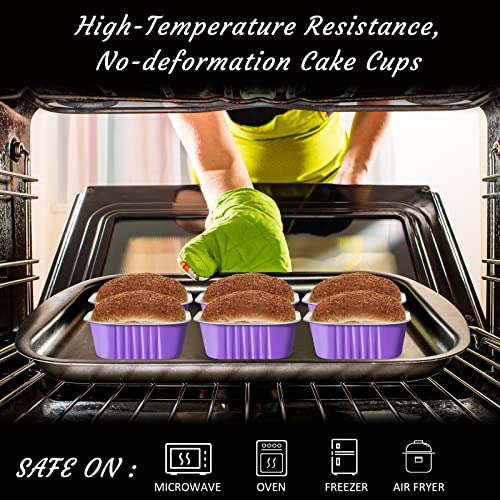 50 Pcs Aluminum Foil Baking Cups with Lids 10 oz Square Baking Cups Disposable Ramekins with Lids for Flans Snacks Pudding Pan Tin Wedding Catering Party Favor (Purple) - color: Purple