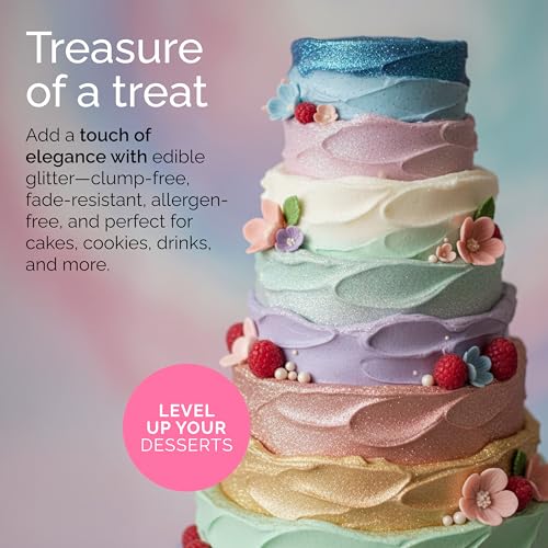 Cake Craft Edible Glitter Dust 4-Pack | 100% Edible Food-Safe Glitter for Cakes, Cupcakes, Cocktails & Desserts | Gold, Silver, Rose Gold, White - color: Gold, Silver, Rose Gold, White, size: Pack of 4