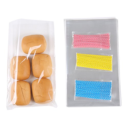 100 Pcs 10 in x 6 in Clear Flat Cello Cellophane Treat Bags Good for Bakery, Cookies, Candies,Dessert(by Brandon)1.4mil.Give Metallic Twist Ties! - size: 100 Count (Pack of 1)