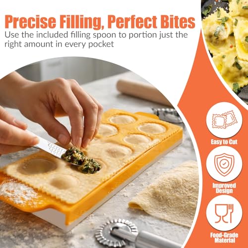 Ultimate Ravioli Maker Press & Dumpling Maker Kit - 8-Hole Ravioli Mold, Pasta Roller, Pastry Wheel & Pierogi Press - Stainless Steel Pasta Making Tools (Heart) - size: Heart