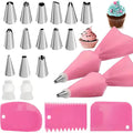 Piping Bags and Tips Set, Reusable Cake Decorating Supplies with 2 Reusable Bags, 14 Icing Tips, 2 Silicone Rings, 2 Couplers and 3 Scrapers, Cake Baking Tools for Cookie Icing Cupcakes