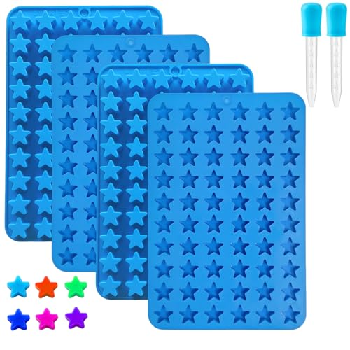 Star Silicone Candy Molds - 240 Cavity Mold Set with Droppers, 2-Pack Circle Molds for Gummies, Chocolate, Hard Candy, Caramels, Ice Cubes, BPA Free Non-Stick Baking Molds - color: 240 Cavity Star Candy Molds