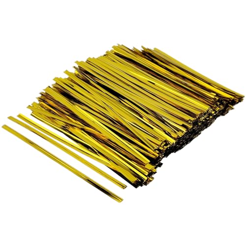 400 Pcs Metal Twist Ties 4 Inches Twist Straps for Bread Bags Candy Bags Snack Bags Halloween Party Cake Favor (Gold) - color: Gold