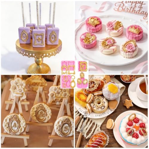 Photo Frame Fondant Molds, Picture Frames Silicone Mold Vintage Frame Chocolate Molds for Cake Pop Puck Decorating Cupcake Topper Candy Polymer Clay - style: Frame Molds