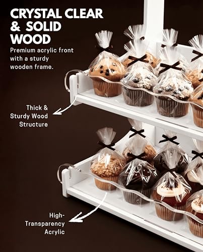 HOTCAN Cookie Display Stand for Bakers & Vendors with Acrylic Front | Wooden Dessert Stand with Chalkboard Sign for Market Booths, Craft Fairs & Events | 3 Tiered Cookie Display for Cupcakes, Muffins & Pastries (White) - color: White, size: 3 Tier