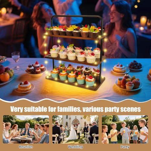 Mehani 3-Tier Wooden Cupcake Stand with LED Light Dessert Tower Holder Wood