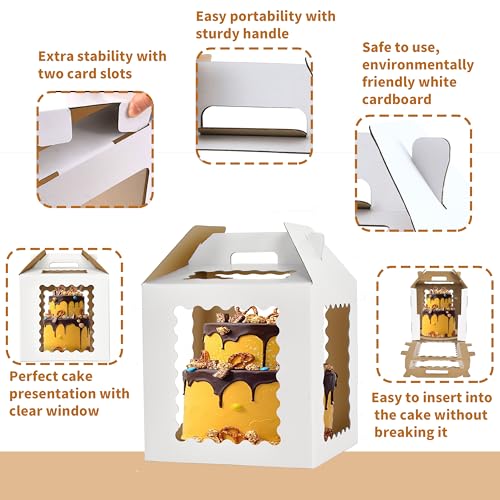 XININSUN 12inch Tall cake boxes for tier cakes with 6 Windows 3Pack - color: white-small wave-12inch-3pack