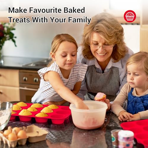 Redfly 4 Pack Silicone Muffin Pans for Baking & Cupcake Pan - 12 Cup Regular Size Silicone Molds, BPA Free Egg Bites Mold - color: Red, size: 4pcs: 12-Cup Regular