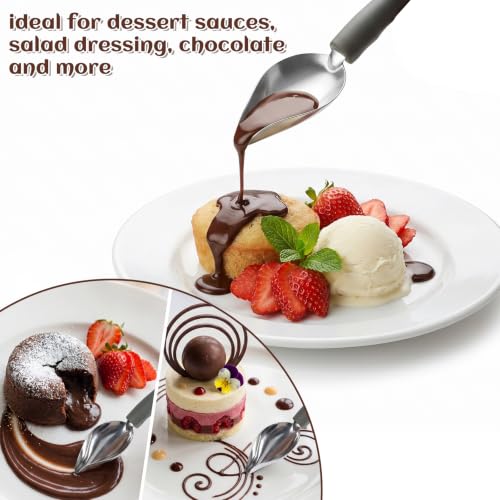 4 Pcs Drizzle Spoon, Chocolate Drizzler Tool Professional Culinary Precision Drawing Decorating Spoons Set, Plating Spoons for Decorative Plates, Cake, Coffee