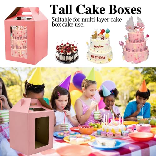 Cake Boxes - 2 Pack Tall Cake Box 10x10x12 Inch, Windows - color: 10X10X12-Red