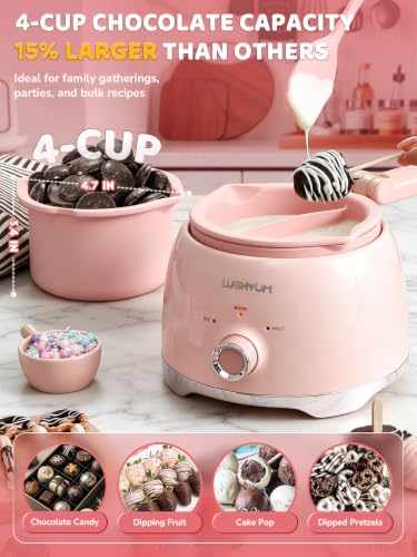 LUSHYUM Electric Chocolate Melting Pot, 4-Cup Chocolate, 2 Insert Pots - color: Pink
